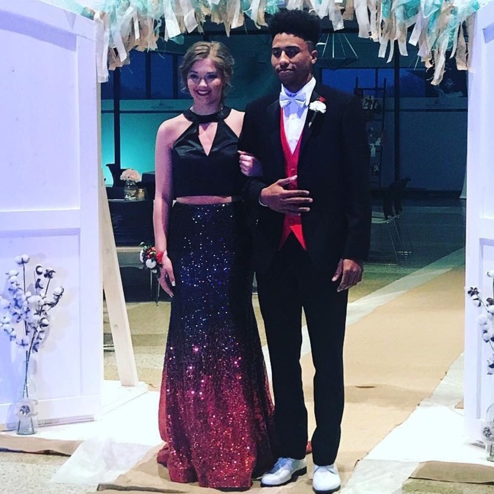 Black and Red 2 piece Sequined Prom Dress